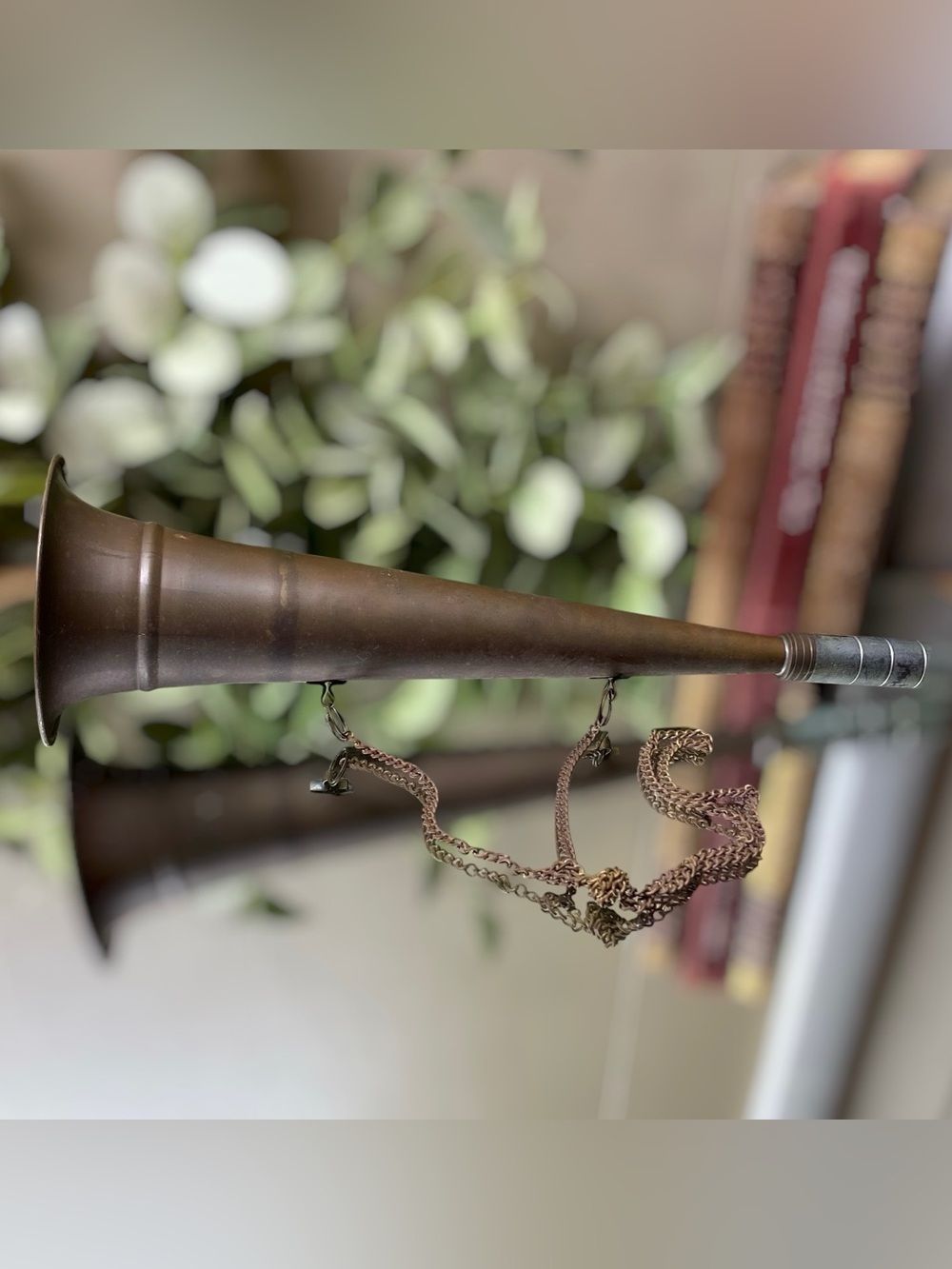Brass Hunting Horn Copper With Chain Old World European Vintage